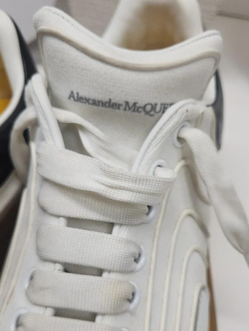 Alexander McQueen White Leather & Canvas Low-Top Sneakers with Gum Sole 43 1/2 D